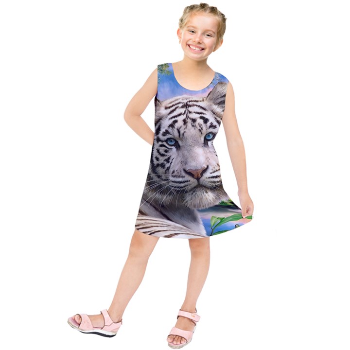 White Tiger Peacock Animal Fantasy Water Summer Kids  Tunic Dress