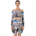 White Tiger Peacock Animal Fantasy Water Summer Off Shoulder Top with Skirt Set View1