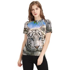 White Tiger Peacock Animal Fantasy Water Summer Women s Short Sleeve Rash Guard by Cemarart