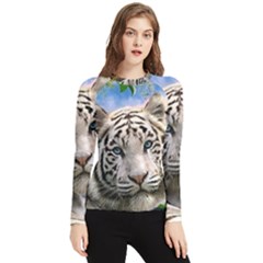 White Tiger Peacock Animal Fantasy Water Summer Women s Long Sleeve Rash Guard by Cemarart