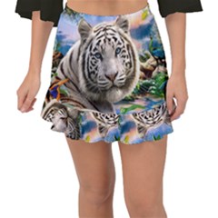 White Tiger Peacock Animal Fantasy Water Summer Fishtail Mini Chiffon Skirt by Cemarart