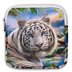 White Tiger Peacock Animal Fantasy Water Summer Mini Square Pouch by Cemarart