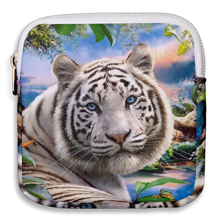 White Tiger Peacock Animal Fantasy Water Summer Mini Square Pouch