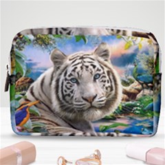 White Tiger Peacock Animal Fantasy Water Summer Make Up Pouch (medium) by Cemarart