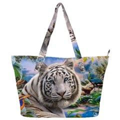 White Tiger Peacock Animal Fantasy Water Summer Full Print Shoulder Bag by Cemarart