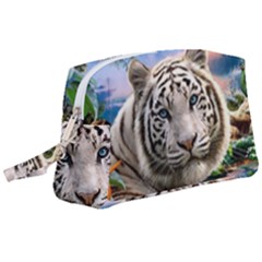 White Tiger Peacock Animal Fantasy Water Summer Wristlet Pouch Bag (large) by Cemarart