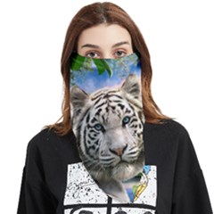 White Tiger Peacock Animal Fantasy Water Summer Face Covering Bandana (triangle) by Cemarart