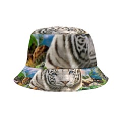 White Tiger Peacock Animal Fantasy Water Summer Inside Out Bucket Hat by Cemarart