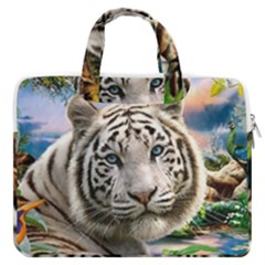 White Tiger Peacock Animal Fantasy Water Summer Macbook Pro 13  Double Pocket Laptop Bag by Cemarart