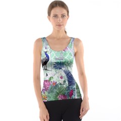 Peacock Parrot Bird Pattern Exotic Summer Green Flower Jungle Paradise Women s Basic Tank Top by Cemarart