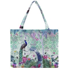 Peacock Parrot Bird Pattern Exotic Summer Green Flower Jungle Paradise Mini Tote Bag by Cemarart