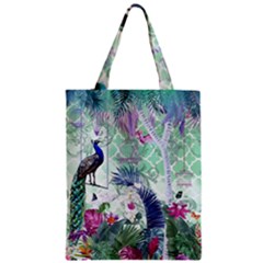 Peacock Parrot Bird Pattern Exotic Summer Green Flower Jungle Paradise Zipper Classic Tote Bag by Cemarart