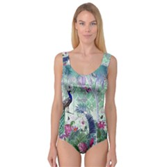 Peacock Parrot Bird Pattern Exotic Summer Green Flower Jungle Paradise Princess Tank Leotard  by Cemarart