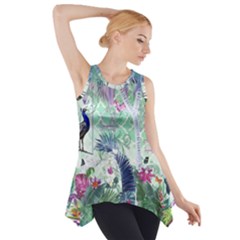 Peacock Parrot Bird Pattern Exotic Summer Green Flower Jungle Paradise Side Drop Tank Tunic by Cemarart