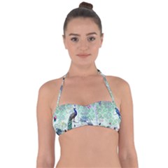 Peacock Parrot Bird Pattern Exotic Summer Green Flower Jungle Paradise Tie Back Bikini Top by Cemarart