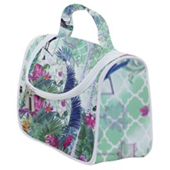 Peacock Parrot Bird Pattern Exotic Summer Green Flower Jungle Paradise Satchel Handbag by Cemarart