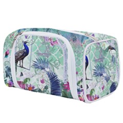 Peacock Parrot Bird Pattern Exotic Summer Green Flower Jungle Paradise Toiletries Pouch by Cemarart