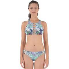 Peacock Parrot Bird Pattern Exotic Summer Green Flower Jungle Paradise Perfectly Cut Out Bikini Set by Cemarart