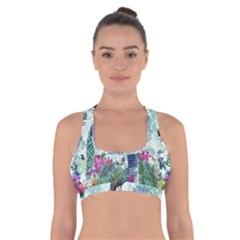 Peacock Parrot Bird Pattern Exotic Summer Green Flower Jungle Paradise Cross Back Sports Bra by Cemarart