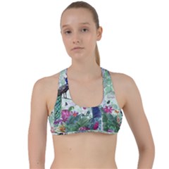 Peacock Parrot Bird Pattern Exotic Summer Green Flower Jungle Paradise Criss Cross Racerback Sports Bra by Cemarart