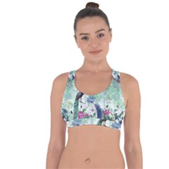 Peacock Parrot Bird Pattern Exotic Summer Green Flower Jungle Paradise Cross String Back Sports Bra by Cemarart