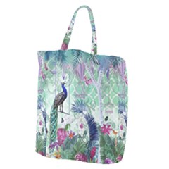 Peacock Parrot Bird Pattern Exotic Summer Green Flower Jungle Paradise Giant Grocery Tote by Cemarart