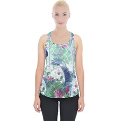 Peacock Parrot Bird Pattern Exotic Summer Green Flower Jungle Paradise Piece Up Tank Top by Cemarart