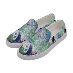 Peacock Parrot Bird Pattern Exotic Summer Green Flower Jungle Paradise Women s Canvas Slip Ons by Cemarart