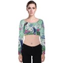 Peacock Parrot Bird Pattern Exotic Summer Green Flower Jungle Paradise Velvet Long Sleeve Crop Top View1