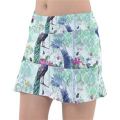 Peacock Parrot Bird Pattern Exotic Summer Green Flower Jungle Paradise Classic Tennis Skirt by Cemarart