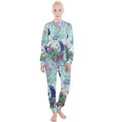 Peacock Parrot Bird Pattern Exotic Summer Green Flower Jungle Paradise Women s Lounge Set by Cemarart