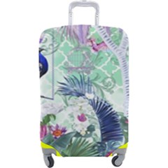 Peacock Parrot Bird Pattern Exotic Summer Green Flower Jungle Paradise Luggage Cover (large) by Cemarart