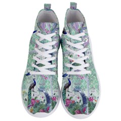 Peacock Parrot Bird Pattern Exotic Summer Green Flower Jungle Paradise Men s Lightweight High Top Sneakers by Cemarart