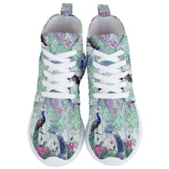 Peacock Parrot Bird Pattern Exotic Summer Green Flower Jungle Paradise Women s Lightweight High Top Sneakers by Cemarart