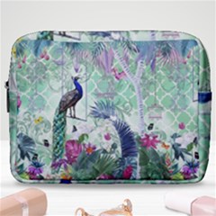 Peacock Parrot Bird Pattern Exotic Summer Green Flower Jungle Paradise Make Up Pouch (large) by Cemarart