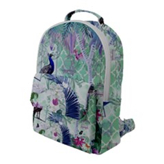 Peacock Parrot Bird Pattern Exotic Summer Green Flower Jungle Paradise Flap Pocket Backpack (large) by Cemarart