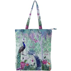 Peacock Parrot Bird Pattern Exotic Summer Green Flower Jungle Paradise Double Zip Up Tote Bag by Cemarart