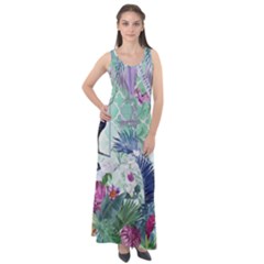 Peacock Parrot Bird Pattern Exotic Summer Green Flower Jungle Paradise Sleeveless Velour Maxi Dress by Cemarart