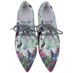 Peacock Parrot Bird Pattern Exotic Summer Green Flower Jungle Paradise Pointed Oxford Shoes by Cemarart