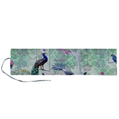 Peacock Parrot Bird Pattern Exotic Summer Green Flower Jungle Paradise Roll Up Canvas Pencil Holder (l) by Cemarart