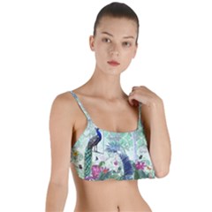 Peacock Parrot Bird Pattern Exotic Summer Green Flower Jungle Paradise Layered Top Bikini Top  by Cemarart