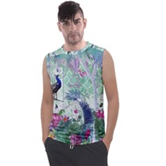 Peacock Parrot Bird Pattern Exotic Summer Green Flower Jungle Paradise Men s Regular Tank Top by Cemarart