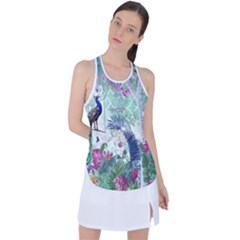 Peacock Parrot Bird Pattern Exotic Summer Green Flower Jungle Paradise Racer Back Mesh Tank Top by Cemarart