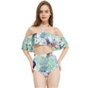 Peacock Parrot Bird Pattern Exotic Summer Green Flower Jungle Paradise Halter Flowy Bikini Set  View1