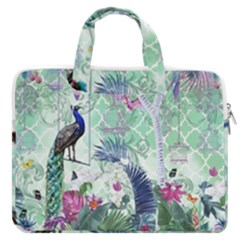 Peacock Parrot Bird Pattern Exotic Summer Green Flower Jungle Paradise Macbook Pro 13  Double Pocket Laptop Bag by Cemarart