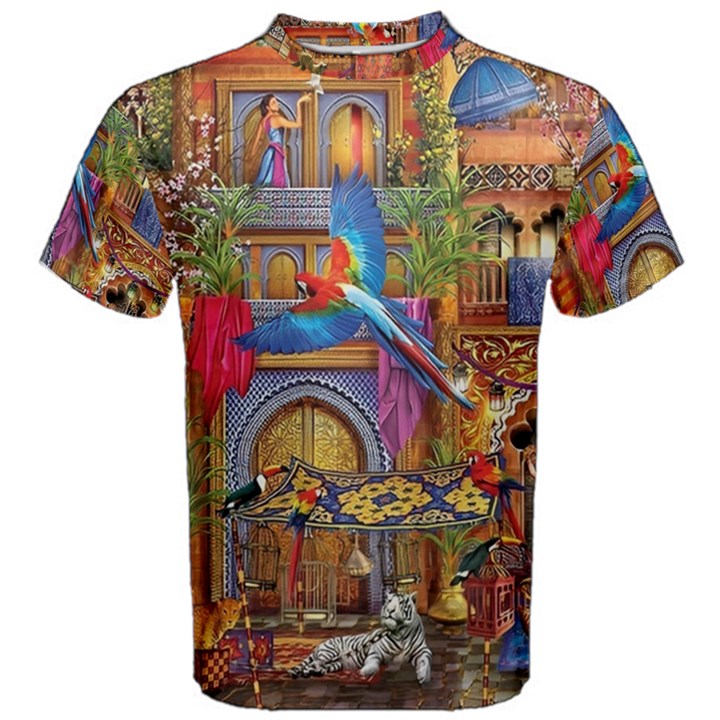 Arabian Street Art Colorful Peacock Tiger Man Parrot Horse Dancer Fantasy Men s Cotton T-Shirt