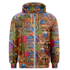 Arabian Street Art Colorful Peacock Tiger Man Parrot Horse Dancer Fantasy Men s Zipper Hoodie by Cemarart