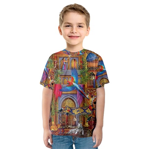 Arabian Street Art Colorful Peacock Tiger Man Parrot Horse Dancer Fantasy Kids  Sport Mesh T-shirt by Cemarart