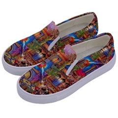 Arabian Street Art Colorful Peacock Tiger Man Parrot Horse Dancer Fantasy Kids  Canvas Slip Ons by Cemarart