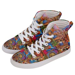 Arabian Street Art Colorful Peacock Tiger Man Parrot Horse Dancer Fantasy Men s Hi-top Skate Sneakers by Cemarart